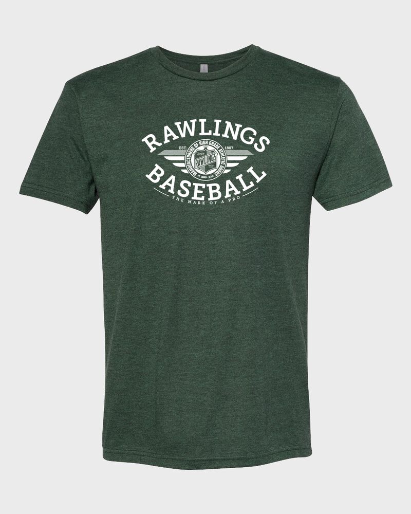 A dark green Rawlings baseballs tri-blend t-shirt - SKU: RSGBT-DG