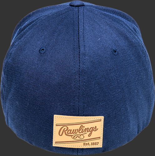 Back of a navy Rawlings Black Clover Leather Patch fitted hat with a leather Rawlings patch logo - SKU: BCR1LPFN0071