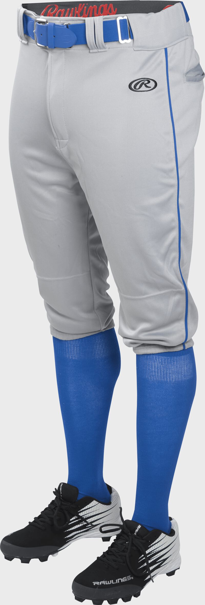 Front of Rawlings Blue Gray/Royal Adult Launch Piped Knicker Baseball Pant - SKU #LNCHKPP-BG/R