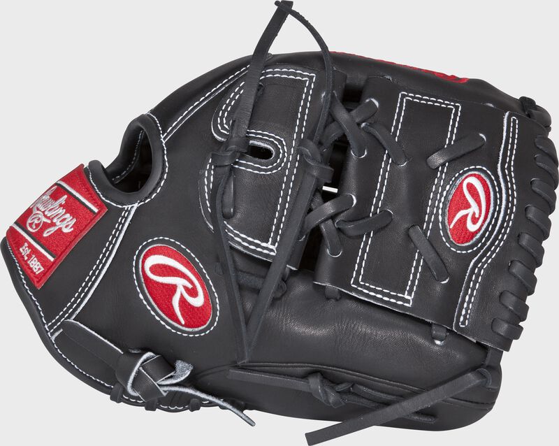 Thumb view of a PRO206-9JB Heart of the Hide 12-inch infield/pitcher's glove with a black two-piece solid web