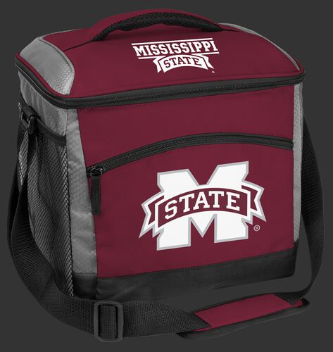 A maroon Mississippi State Bulldogs 24 can soft sided cooler with screen printed team logos - SKU: 10223039111