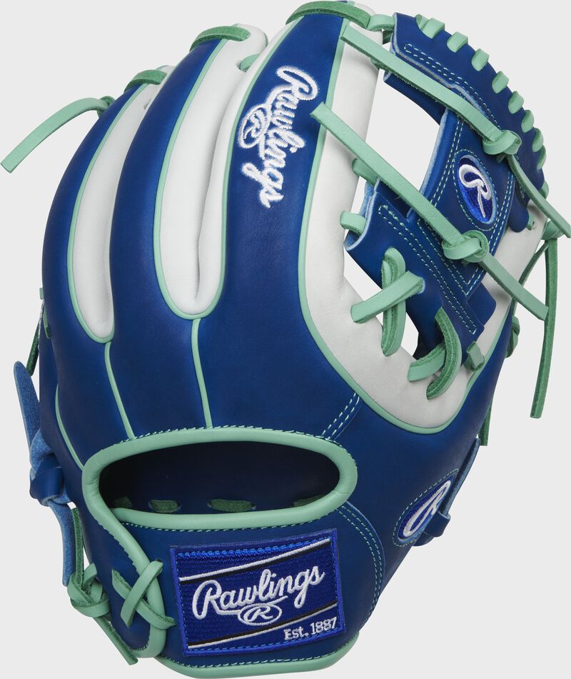 Royal back of a 2022 Heart of the Hide R2G 11.5-Inch I-web glove with a royal Rawlings patch - SKU: PROR314-2RW