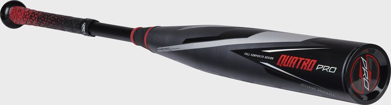 Angled view of a Quatro Pro BBCOR baseball bat with a black end cap - SKU: BB2Q3
