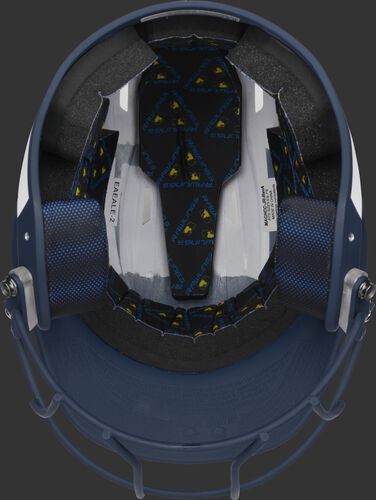 Black foam padding on the inside of a Rawlings Mach fastpitch helmet - SKU: MSB13S-W/N