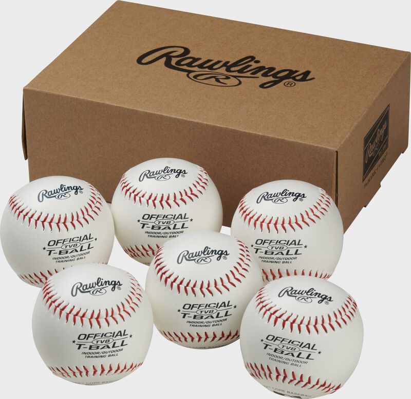 6 Rawlings t-balls in front of a box - SKU: RSGTVBPK6