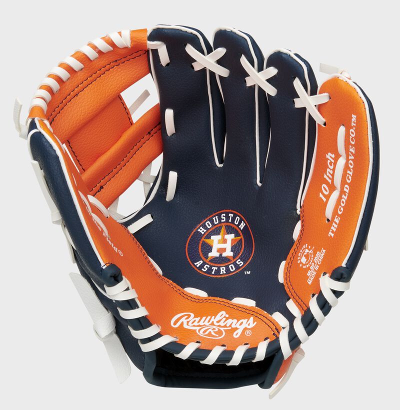 A navy/orange Rawlings Houston Astros youth glove with the Astros logo stamped in the palm - SKU: 22000002111
