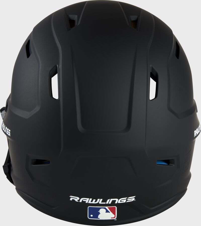 Back-side view of Black Rawlings Mach Carbon Batting Helmet - SKU: MAAR