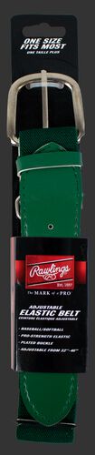 Front of Rawlings dark green Adult Adjustable Elastic Baseball Belt - SKU #BLT-DRKGRN