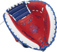 Scarlet palm of a Rawlings Heart of the Hide R2G catcher's mitt with royal stamping and white/royal laces - SKU: RSGPRORYM4SW image number null