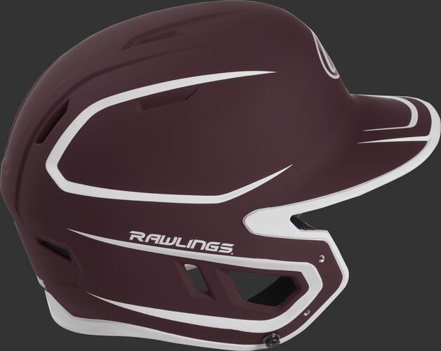 Right side of a two-tone matte maroon/white MACH helmet