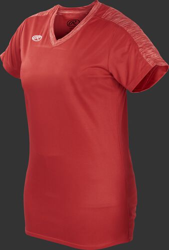 Front of Rawlings Scarlet Girl's Short Sleeve Launch Jersey - SKU #WLNCHJG-B-88