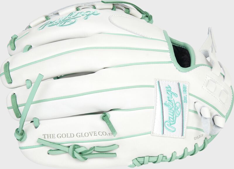 Back of a white Liberty Advanced Color Series 12-Inch glove with a white Rawlings patch - SKU: RLA120-3WM