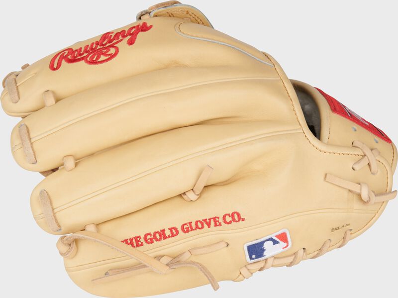 Back of a camel Rawlings Pro Preferred Brendan Donovan Gameday 57 glove with the MLB logo on the pinky - SKU: PROS204-6BD