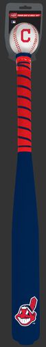 Front of Rawlings Cleveland Indians Foam Bat and Ball Set in Team Colors With Team Name and Logo On Front SKU #01860014111