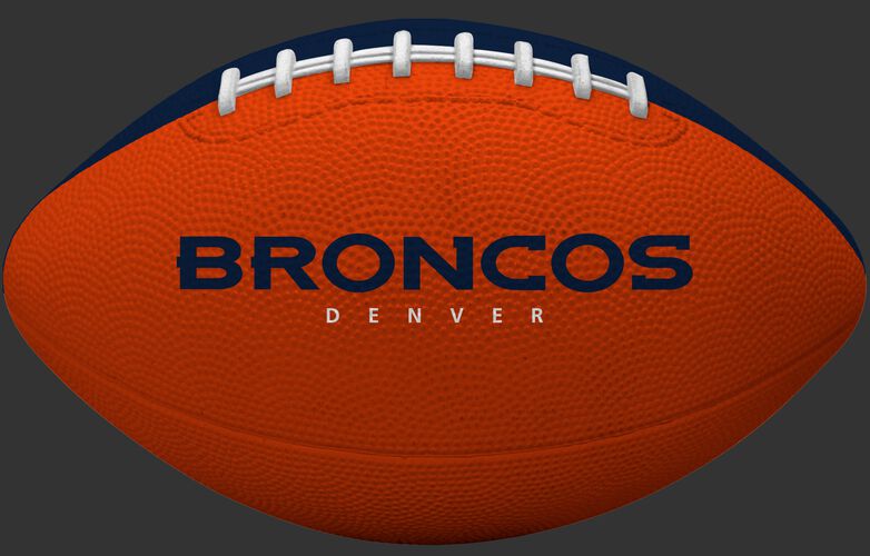 Orange side of a Denver Broncos rubber Gridiron football with team name SKU #09501066121