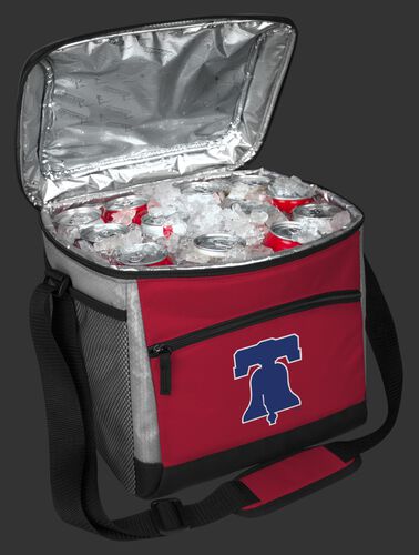 An open Philadelphia Phillies 24 can cooler filled with ice and drinks - SKU: 10200020111