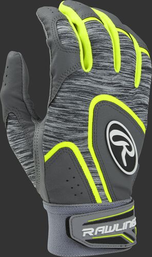 A grey 5150GBG-OY Adult 5150 batting glove with a heather grey back and optic yellow trim
