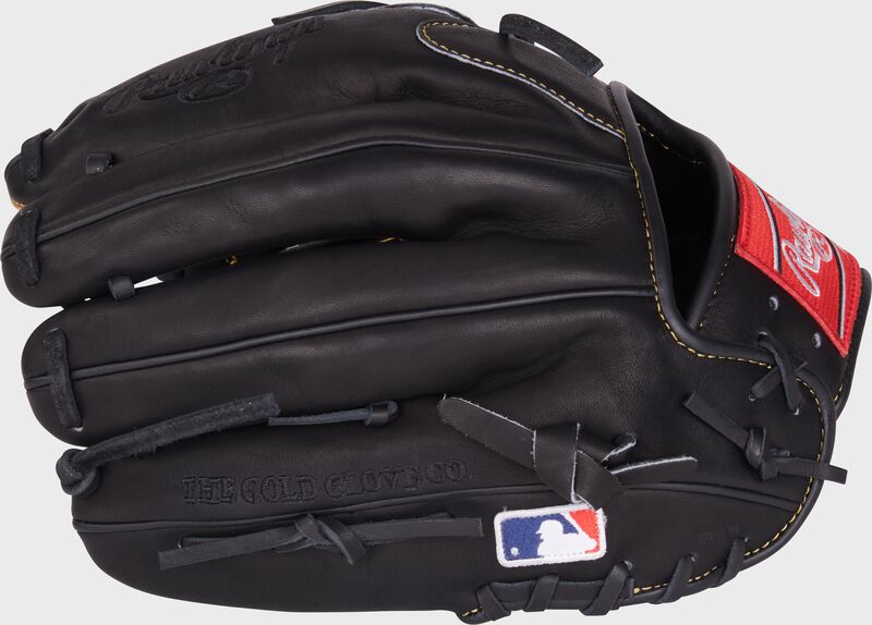 Black back of a Zack Greinke 12" Heart of the Hide Gameday 57 glove with the MLB logo on the pinky - SKU: RSGPRO206-9ZG loading=