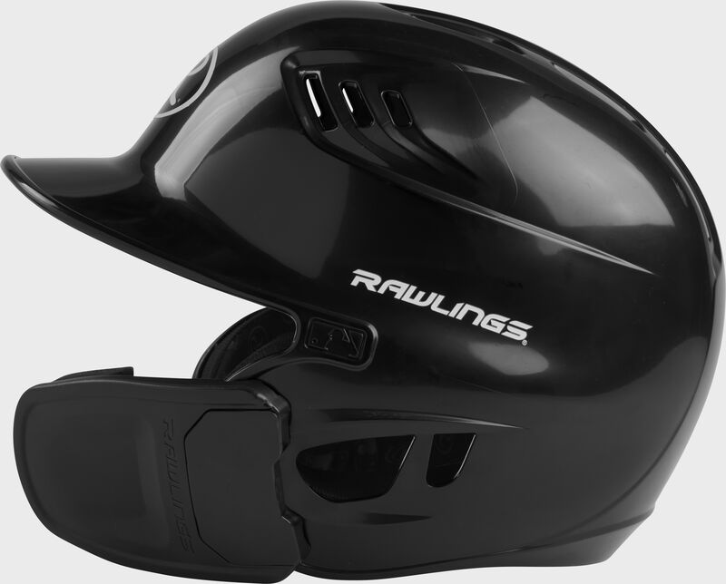 Left-side view of Black R16 Reverse Clear Coat Batting Helmet | Junior & Senior - SKU: RSGR6R00