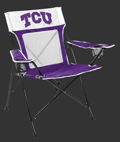 Front of Rawlings Purple and White NCAA TCU Horned Frogs Game Changer Chair With Team Logo SKU #00643177111