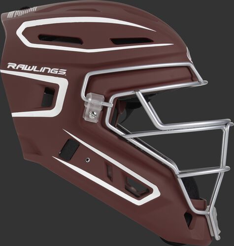 Right side of a cardinal CHV27J Velo 2.0 adult size catcher's helmet