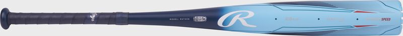 Full view of a Clout AI -8 USSSA bat with a dark blue handle and light blue barrel - SKU: RUT4C8