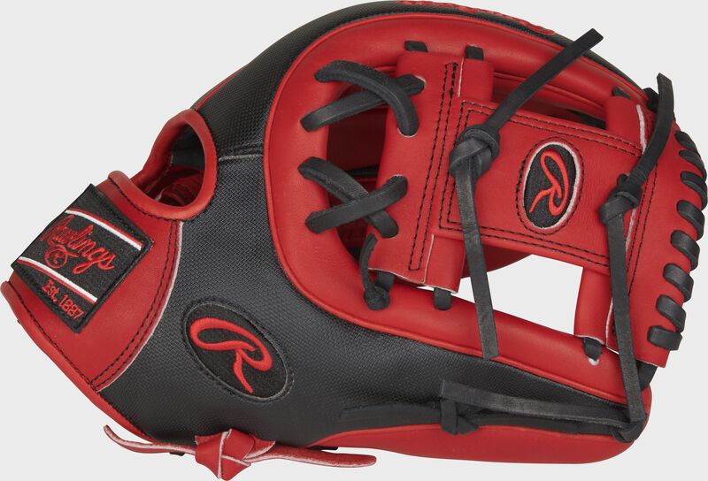Thumb of a scarlet/black PRO315-2SSS Heart of the Hide 11.75-Inch Speed Shell infield glove with a scarlet I web
