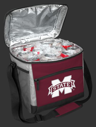 An open Mississippi State Bulldogs 24 can cooler filled with ice and drinks - SKU: 10223039111