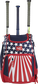 Front view of red, white, and blue Rawlings Legion Backpack with baseball bats - SKU: LEGION image number null
