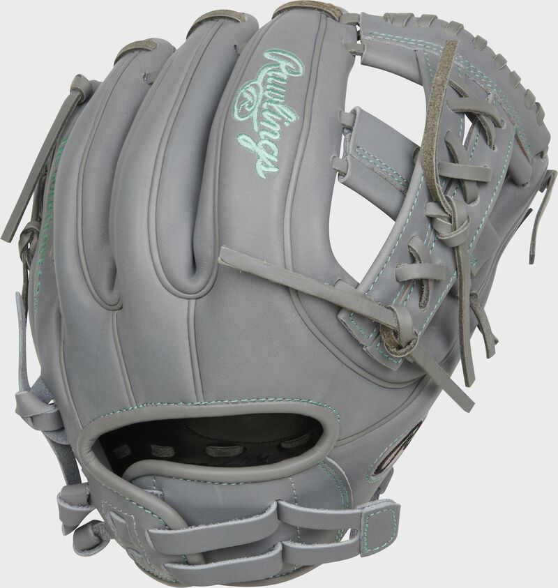Back of a gray Liberty Advanced 11.75" fastpitch infield glove with a Pull Strap back - SKU: RLA715-32G