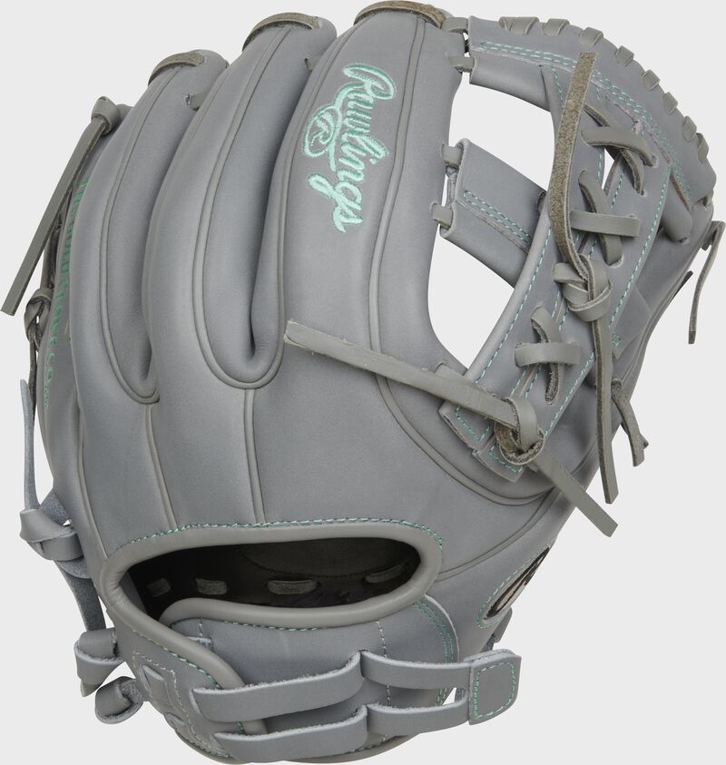 Back of a gray Liberty Advanced 11.75" fastpitch infield glove with a Pull Strap back - SKU: RLA715-32G loading=