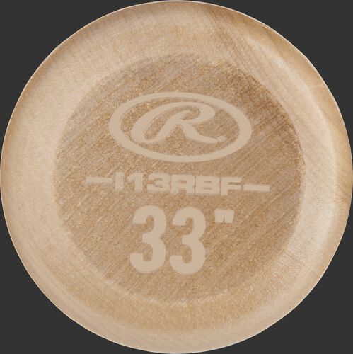 Knob of a 13RBF Rawlings Big Stick birch bat