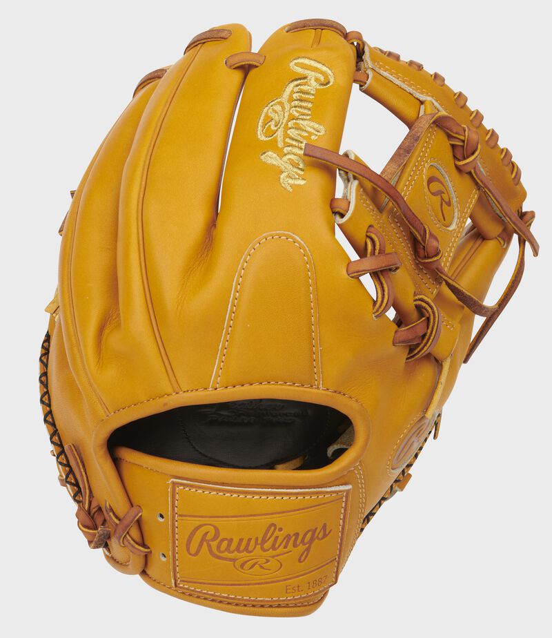 Rich tan back of an 11.5-Inch Pro Preferred I-web glove with a tan leather Rawlings patch - SKU: PROS204-2RT