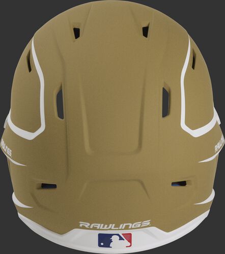 Back of a vegas gold/white MACH high performance senior helmet with the Official Batting Helmet of MLB logo