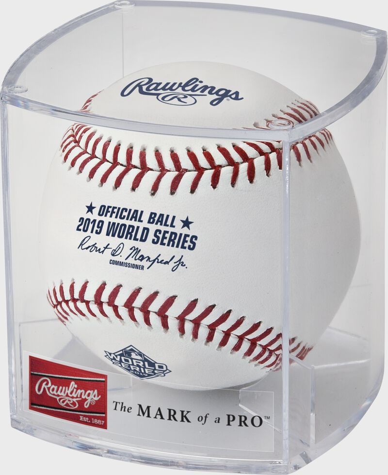WSBB19 MLB World Series baseball in a display case