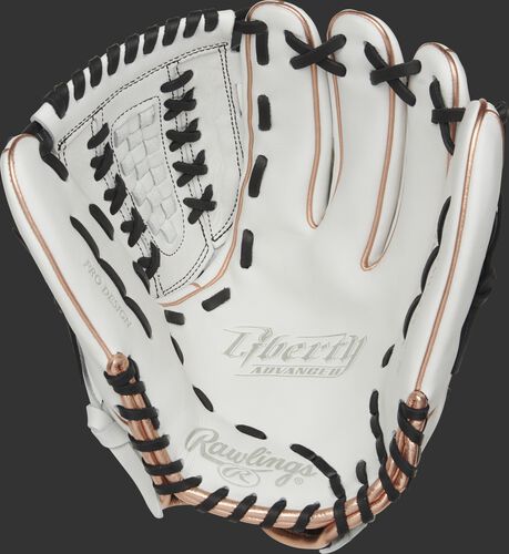 RLA125-18RG Rawlings Liberty Advanced Color Series glove with a white palm and black laces