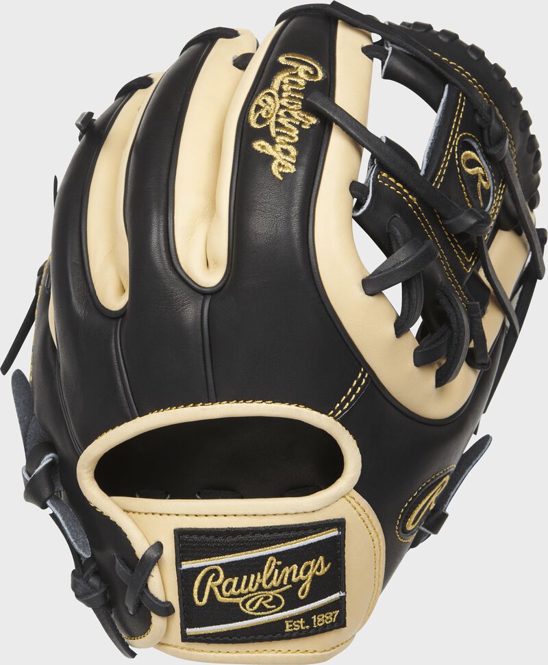 PRO312-2BC Rawlings 11.25-inch I web glove with a black and camel back with black double-welting
