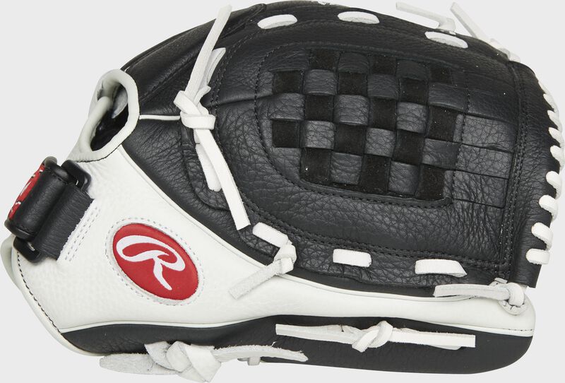 Thumb of a black/white RSO120BW Shut Out 12-inch infield/pitcher's glove with a black Basket web