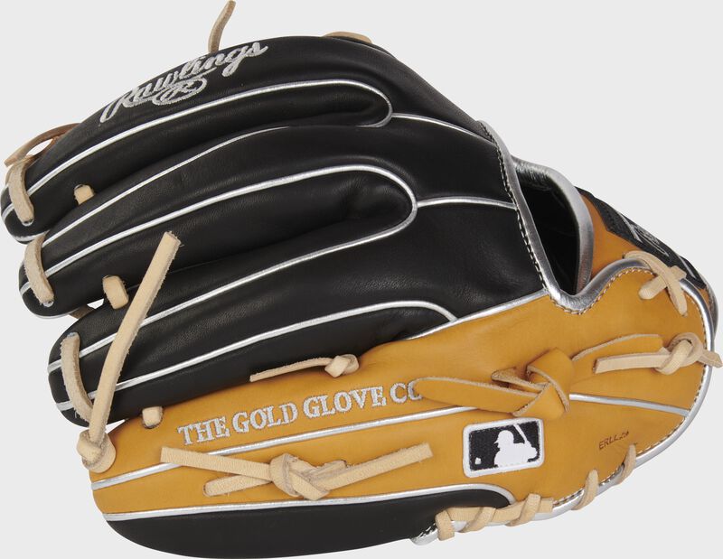 Black tan back of a Heart of the Hide R2G 11.5" infield glove with the MLB logo on the pinky - SKU: PROR314-2BTC