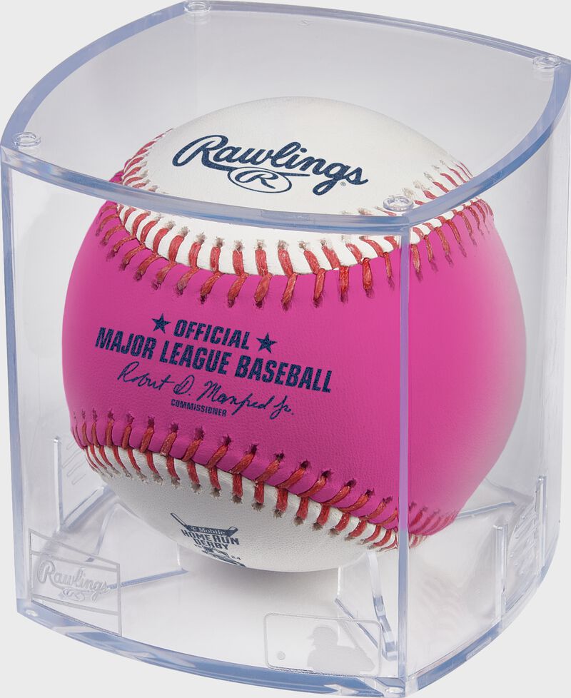 A 2024 Home Run Derby money baseball in a clear display cube