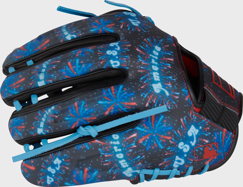 4th of July design back of a Rawlings REV1X 11.75" infield glove
