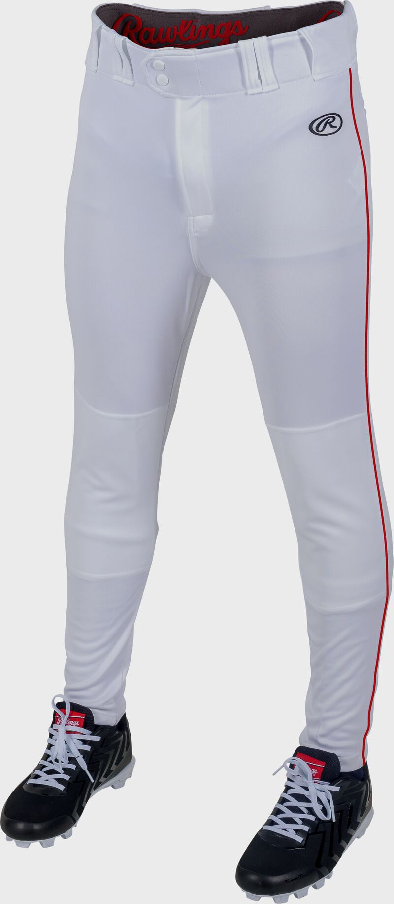Rawlings Launch Jogger Fit Piped Baseball Pants, Youth M, White/Scarlet