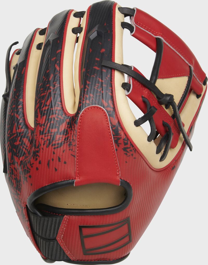 Back of a REV1X 11.5" I-web glove with a red/black stylized design - SKU: REV204-2XCS