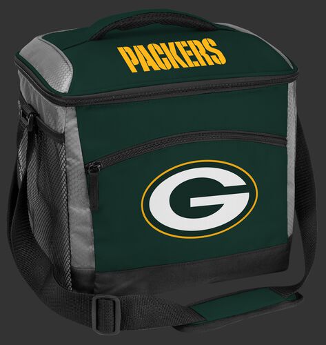 A green NFL Green Bay Packers 24 can soft sided cooler with screen printed team logos - SKU: 10211068111