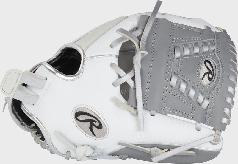 Thumb of a white/gray Liberty Advanced 12" fastpitch softball glove with a gray laced 1-piece solid web - SKU: RLA120-31WSS