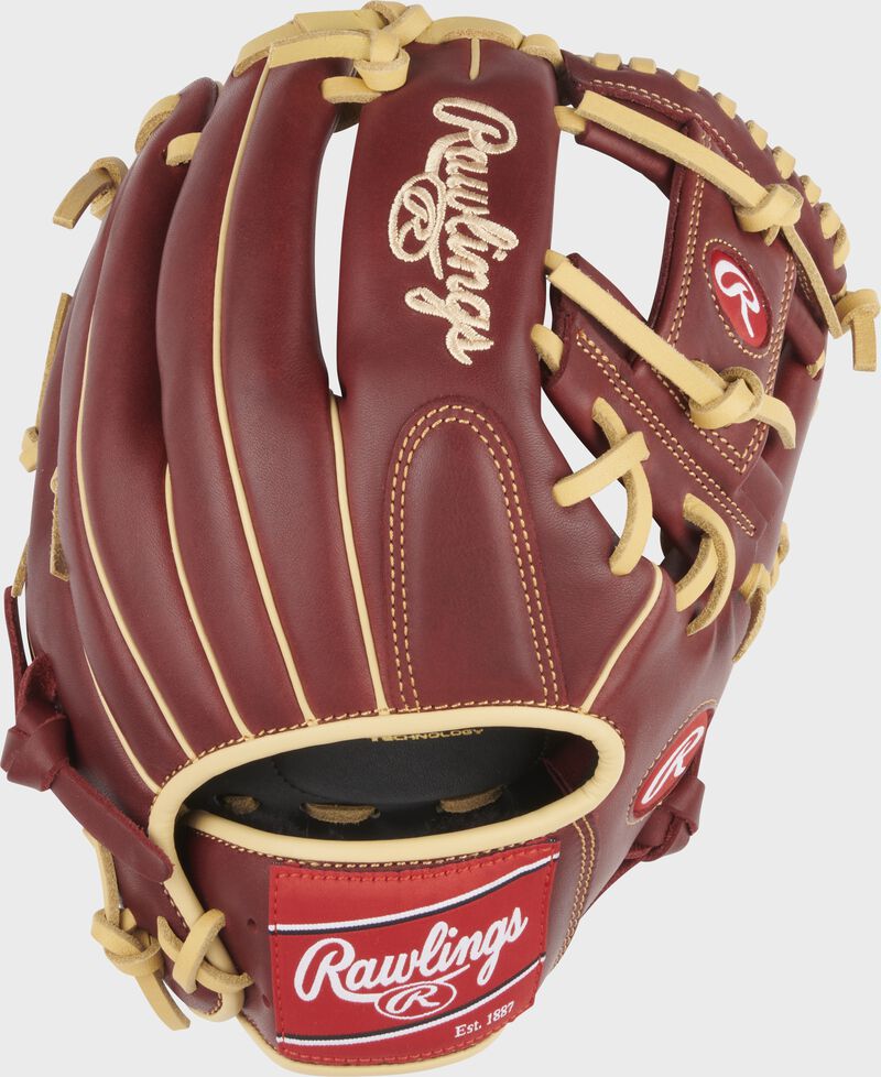 Sherry palm of a Sandlot Series 11.5-Inch I-web glove with a red Rawlings patch - SKU: S1150IS