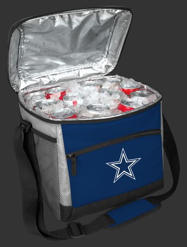 An open Dallas Cowboys 24 can cooler filled with ice and drinks - SKU: 10211065111