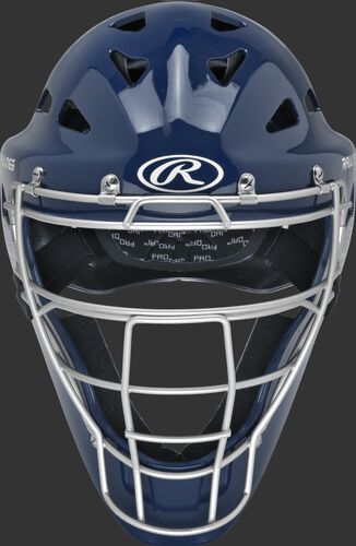 Front of a black CHRNGD Renegade adult hockey-style catcher's helmet