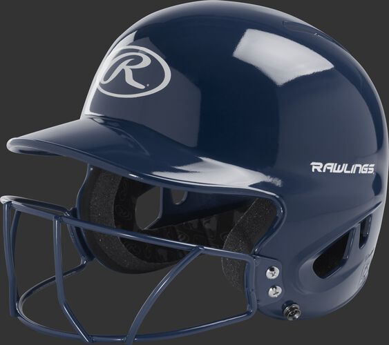 Front left of a navy MLB inspired t-ball batting helmet with a navy face guard - SKU: MODMLTBFG-N
