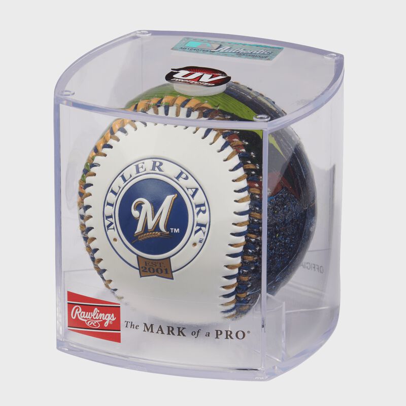 MLB Milwaukee Brewers stadium baseball in a display case